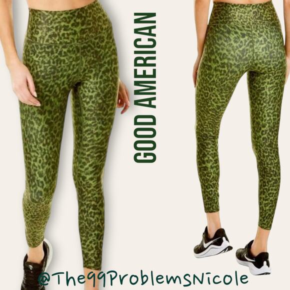 Good American Core Power Leggings in Green Leopard - Picture 1 of 7